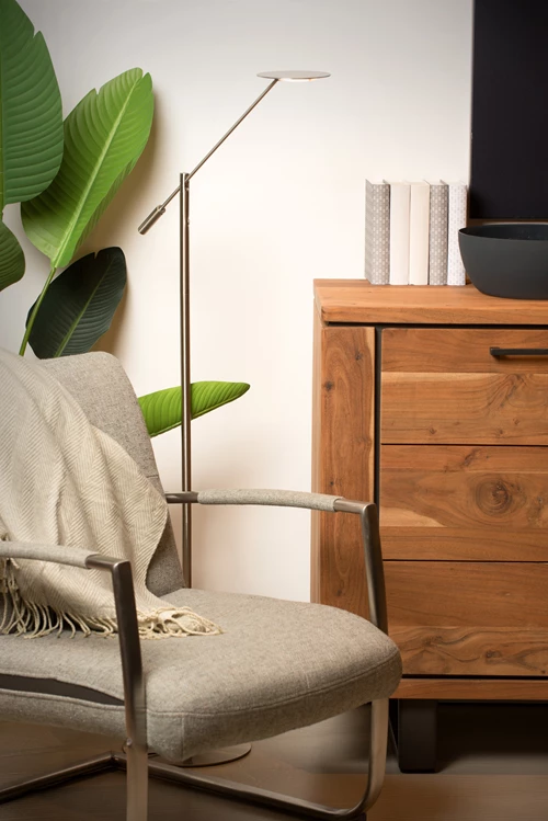 Lucide ANSELMO - Lampadaire / lampe de lecture - Ø 25 cm - LED Dim. - 1x9W 3000K - Chrome Dépoli - ambiance 2